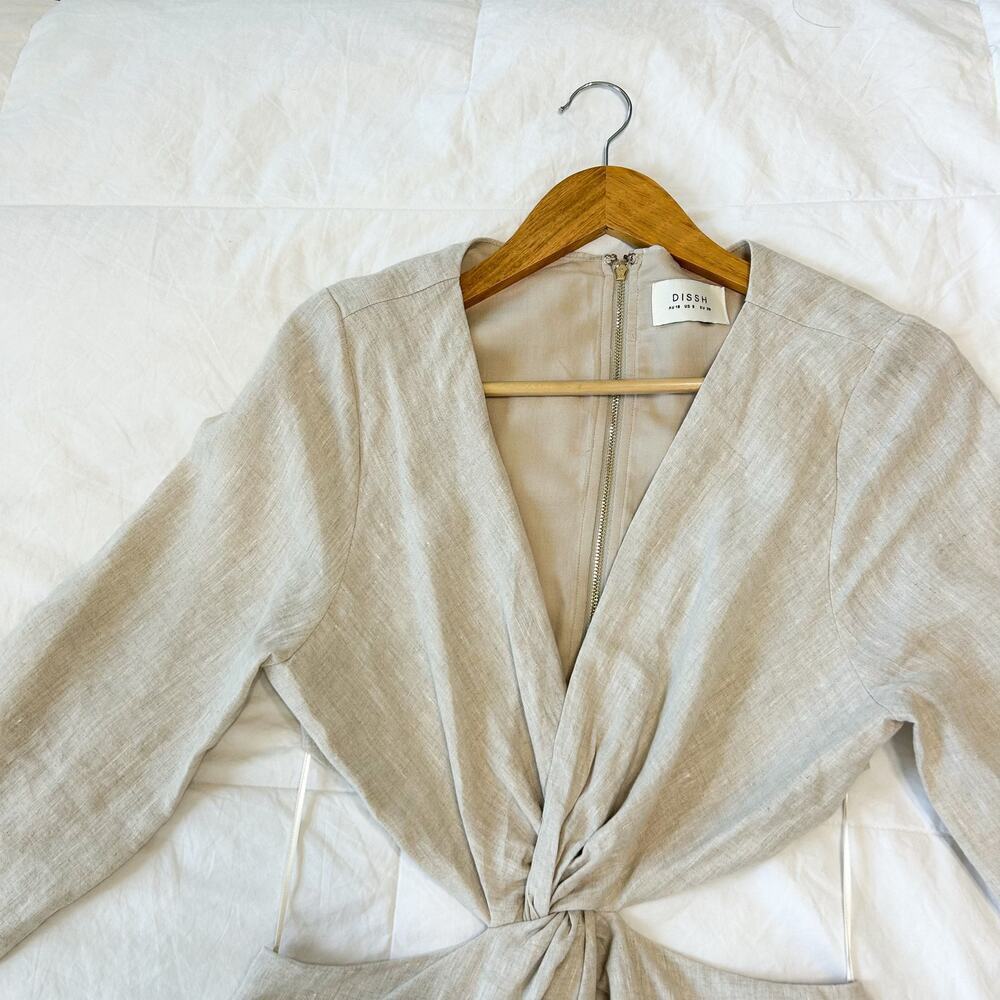 NWOT Dissh Tina Natural Linen Twist Midi Dress Beige Cutout Size 6 - Picture 6 of 11